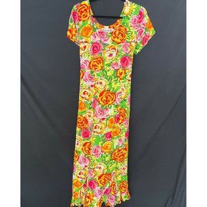 Jams World Long Floral Dress Womens Medium Rosanna Yellow Orange Pink Unique